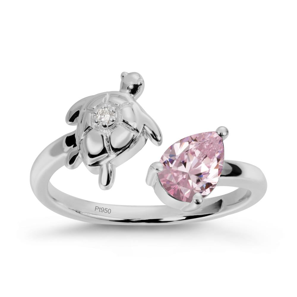 Pink Cubic Zirconia Turtle Open Bypass Ring - LUO Jewelry #metal_platinum