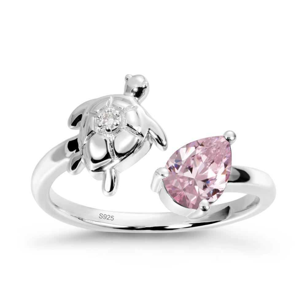 Pink Cubic Zirconia Turtle Open Bypass Ring - LUO Jewelry #metal_sterling silver