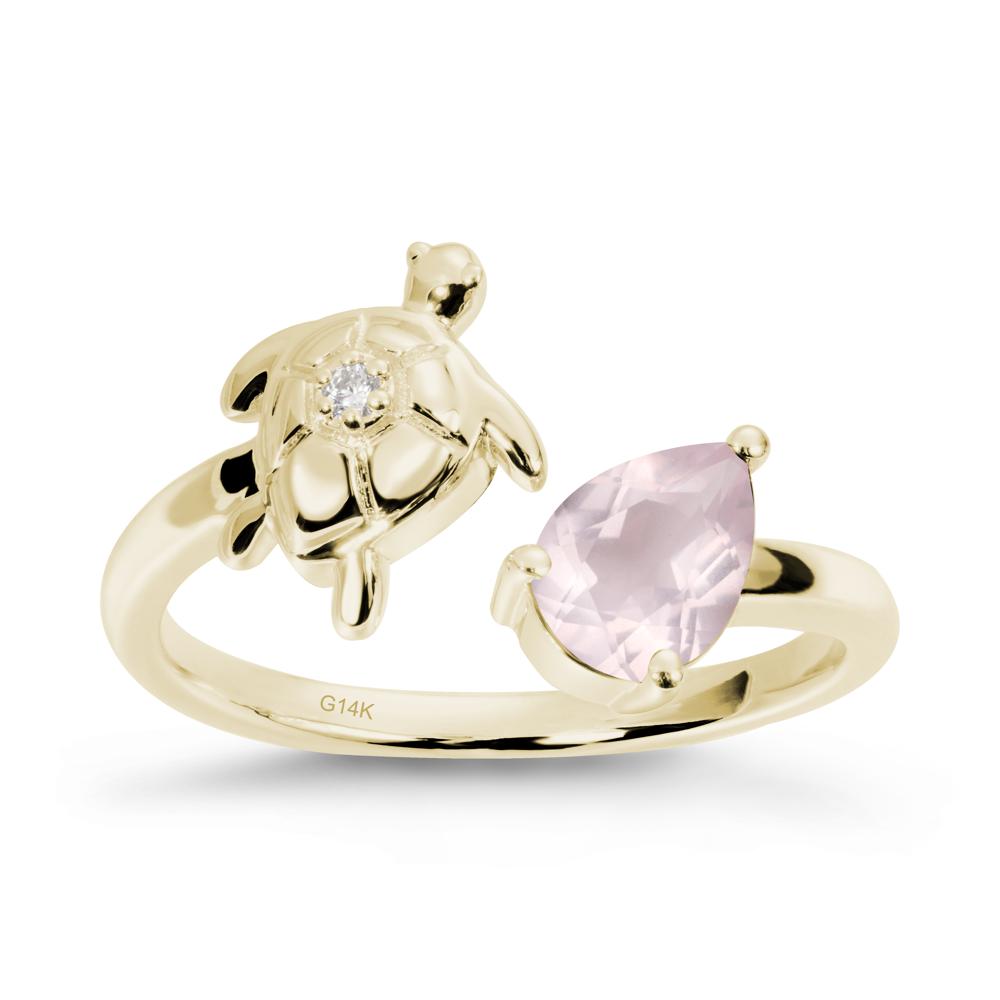 Rose Quartz Turtle Open Bypass Ring - LUO Jewelry #metal_14k yellow gold