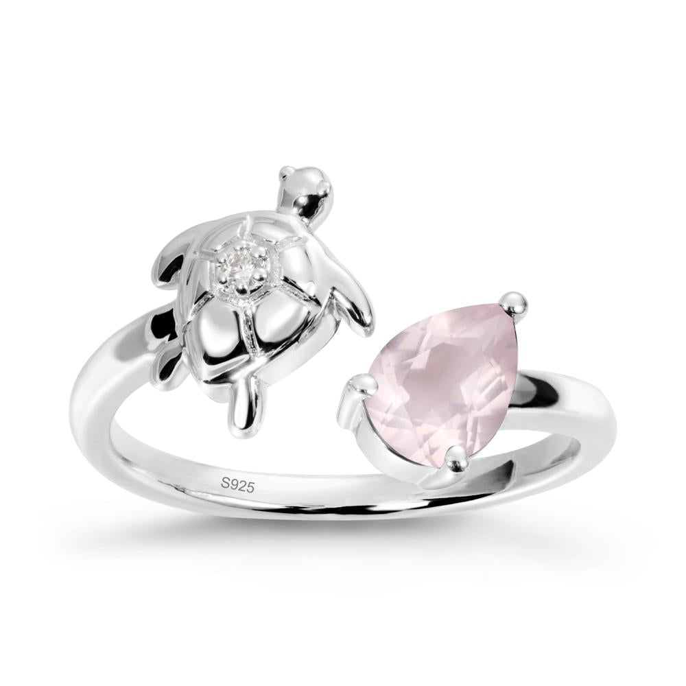 Rose Quartz Turtle Open Bypass Ring - LUO Jewelry #metal_sterling silver