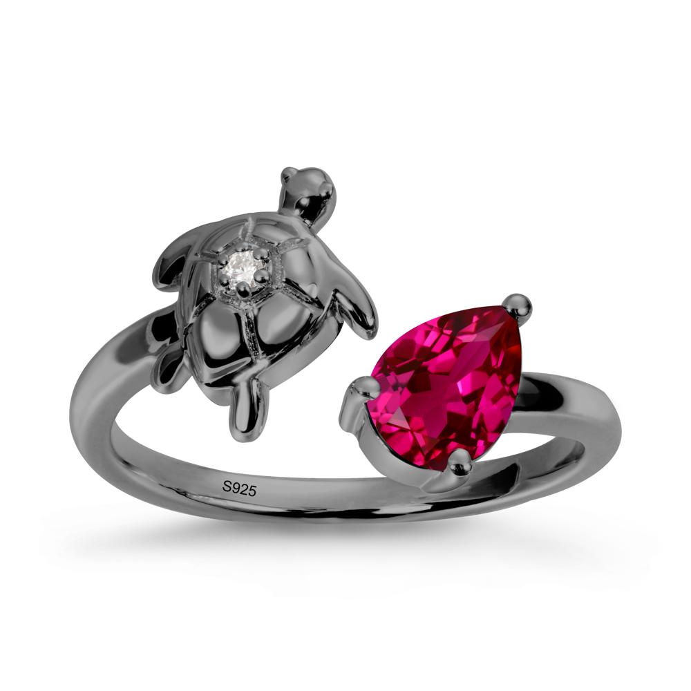 Turtle Open Band Ruby Ring - LUO Jewelry #metal_black finish sterling silver