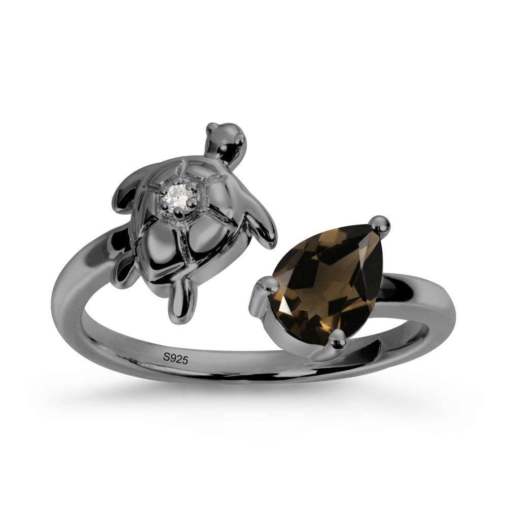 Turtle Open Band Smoky Quartz Ring - LUO Jewelry #metal_black finish sterling silver