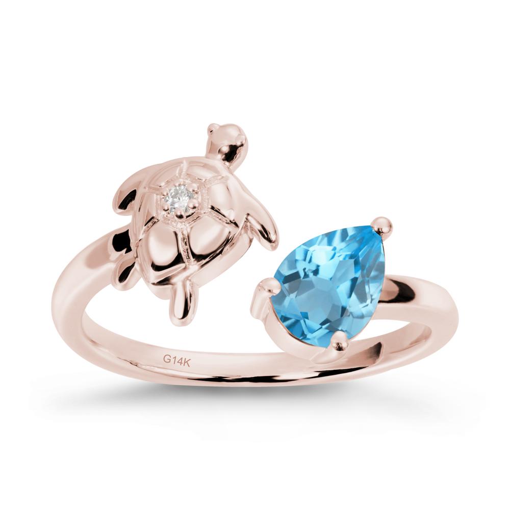 Swiss Blue Topaz Turtle Open Bypass Ring - LUO Jewelry #metal_14k rose gold
