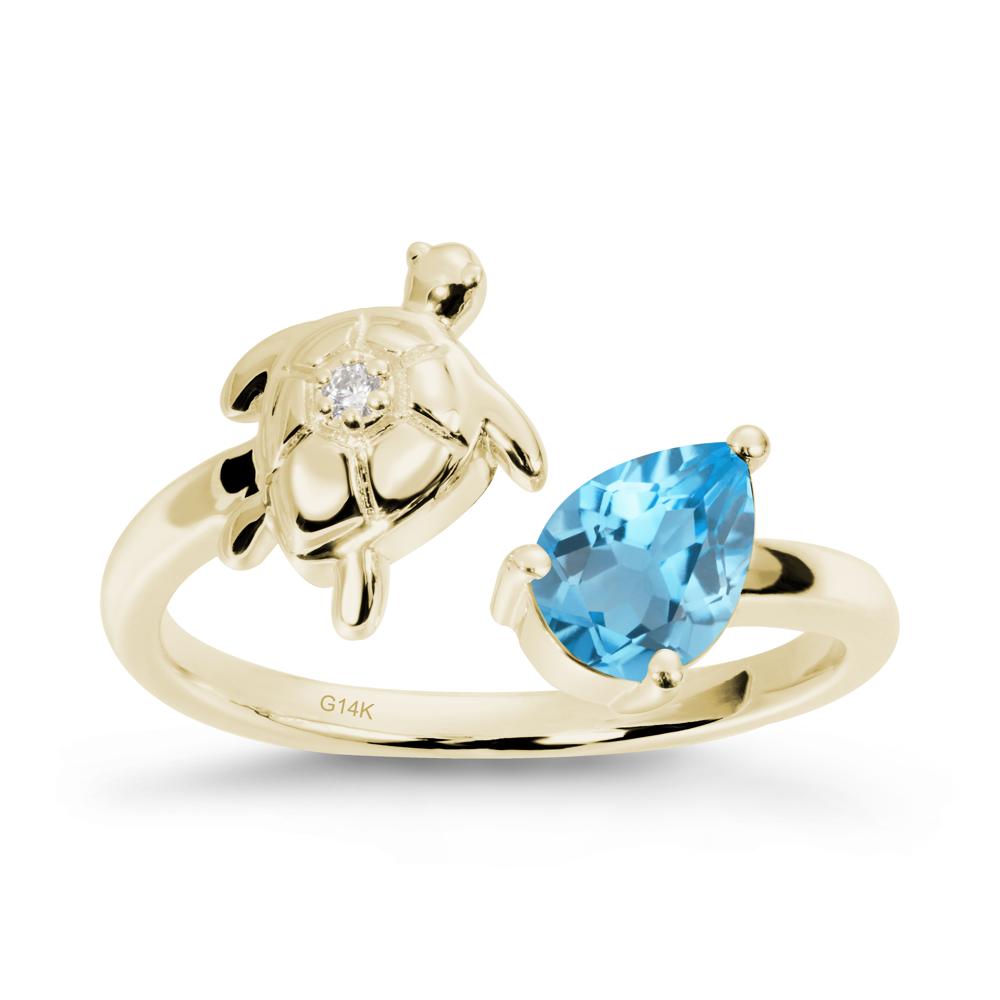 Swiss Blue Topaz Turtle Open Bypass Ring - LUO Jewelry #metal_14k yellow gold