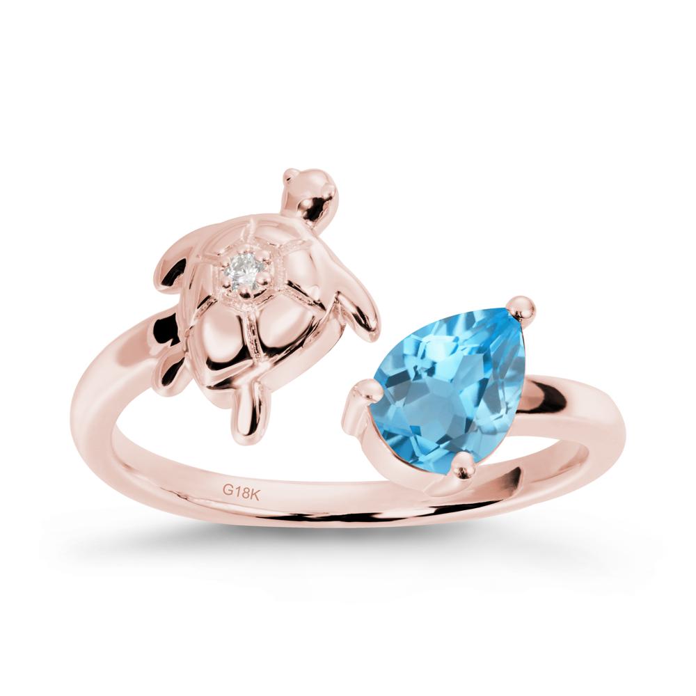 Swiss Blue Topaz Turtle Open Bypass Ring - LUO Jewelry #metal_18k rose gold