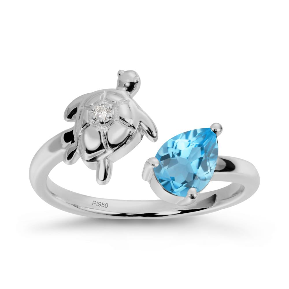 Swiss Blue Topaz Turtle Open Bypass Ring - LUO Jewelry #metal_platinum