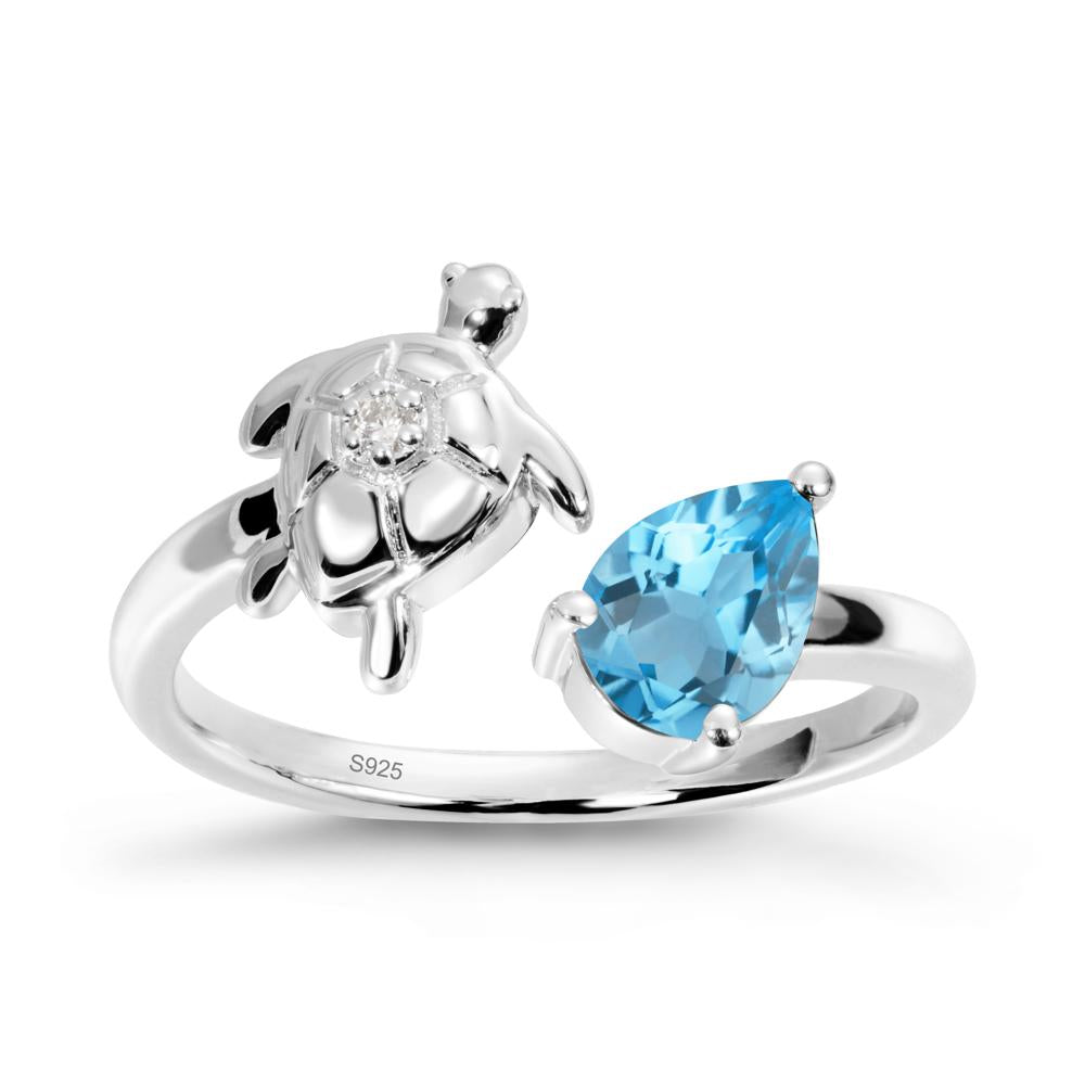 Swiss Blue Topaz Turtle Open Bypass Ring - LUO Jewelry #metal_sterling silver
