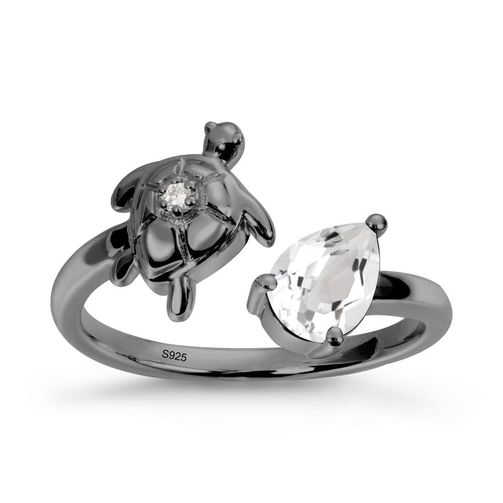 Turtle Open Band White Topaz Ring - LUO Jewelry #metal_black finish sterling silver