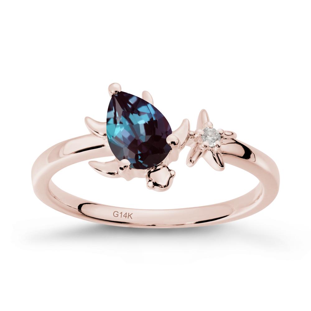 Pear Alexandrite Turtle and Starfish Ring - LUO Jewelry #metal_14k rose gold
