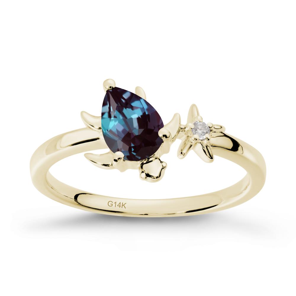 Pear Alexandrite Turtle and Starfish Ring - LUO Jewelry #metal_14k yellow gold
