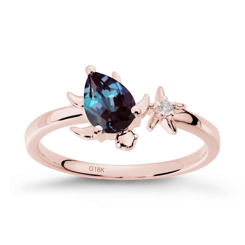 Pear Alexandrite Turtle and Starfish Ring - LUO Jewelry #metal_18k rose gold