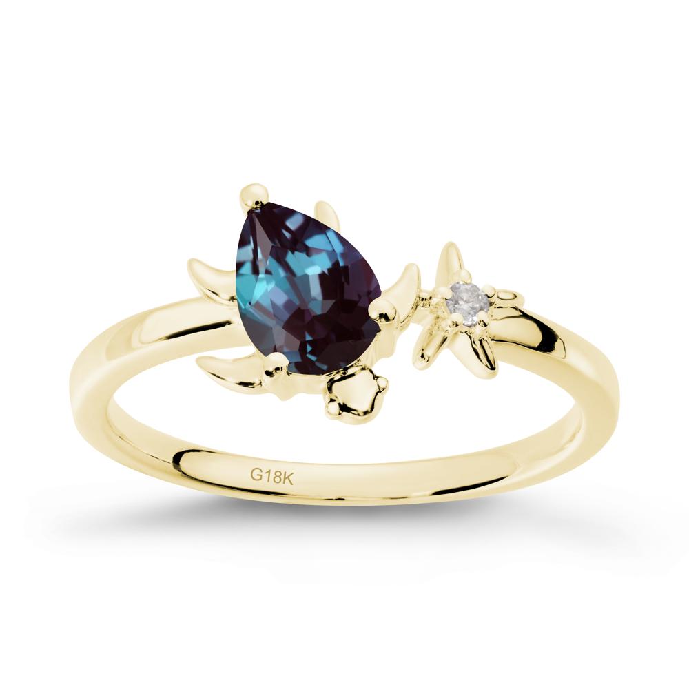 Pear Alexandrite Turtle and Starfish Ring - LUO Jewelry #metal_18k yellow gold