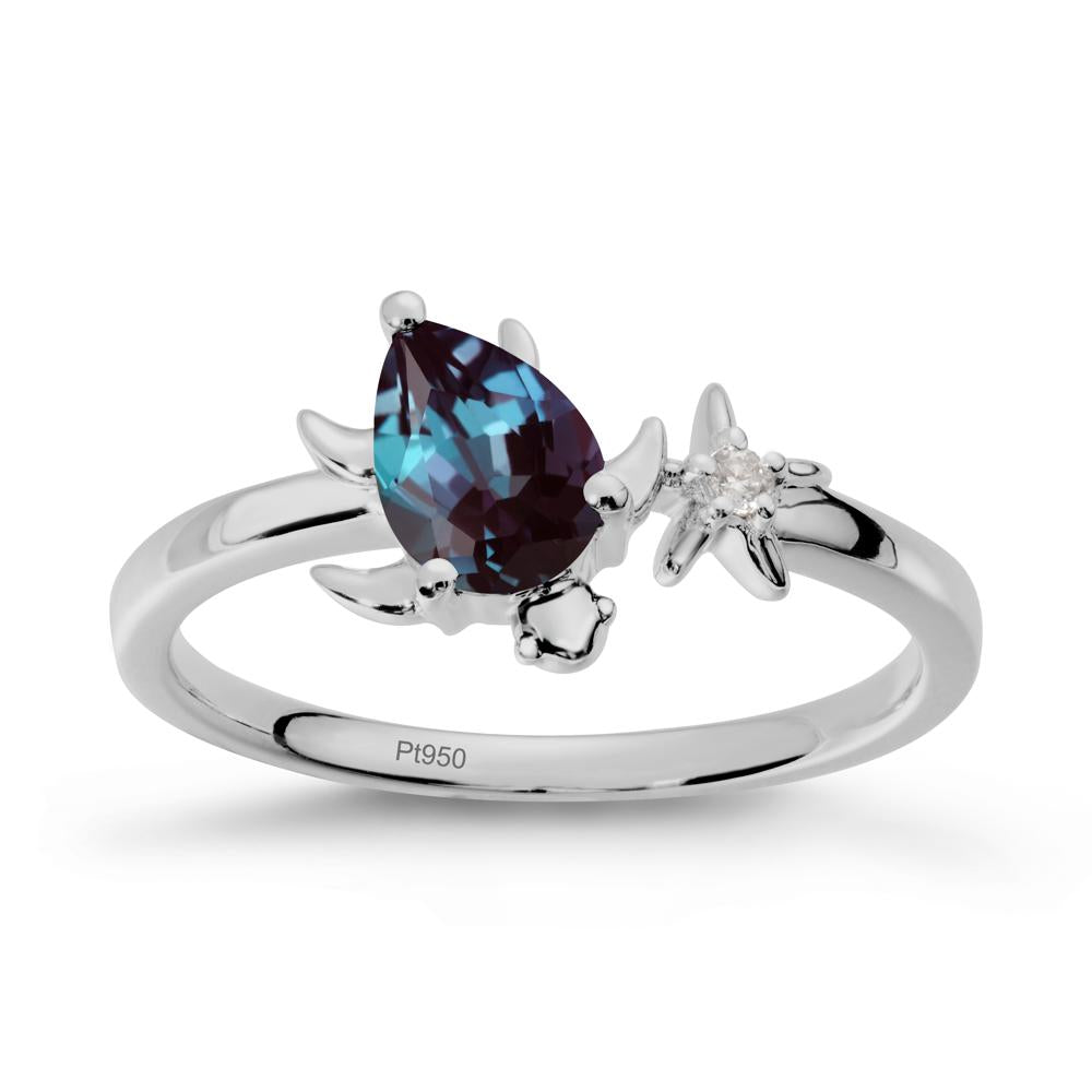 Pear Alexandrite Turtle and Starfish Ring - LUO Jewelry #metal_platinum