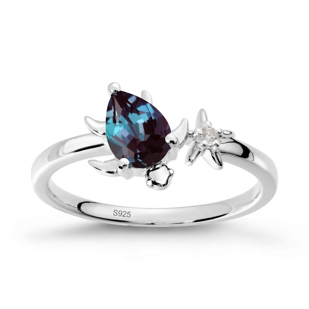 Pear Alexandrite Turtle and Starfish Ring - LUO Jewelry #metal_sterling silver