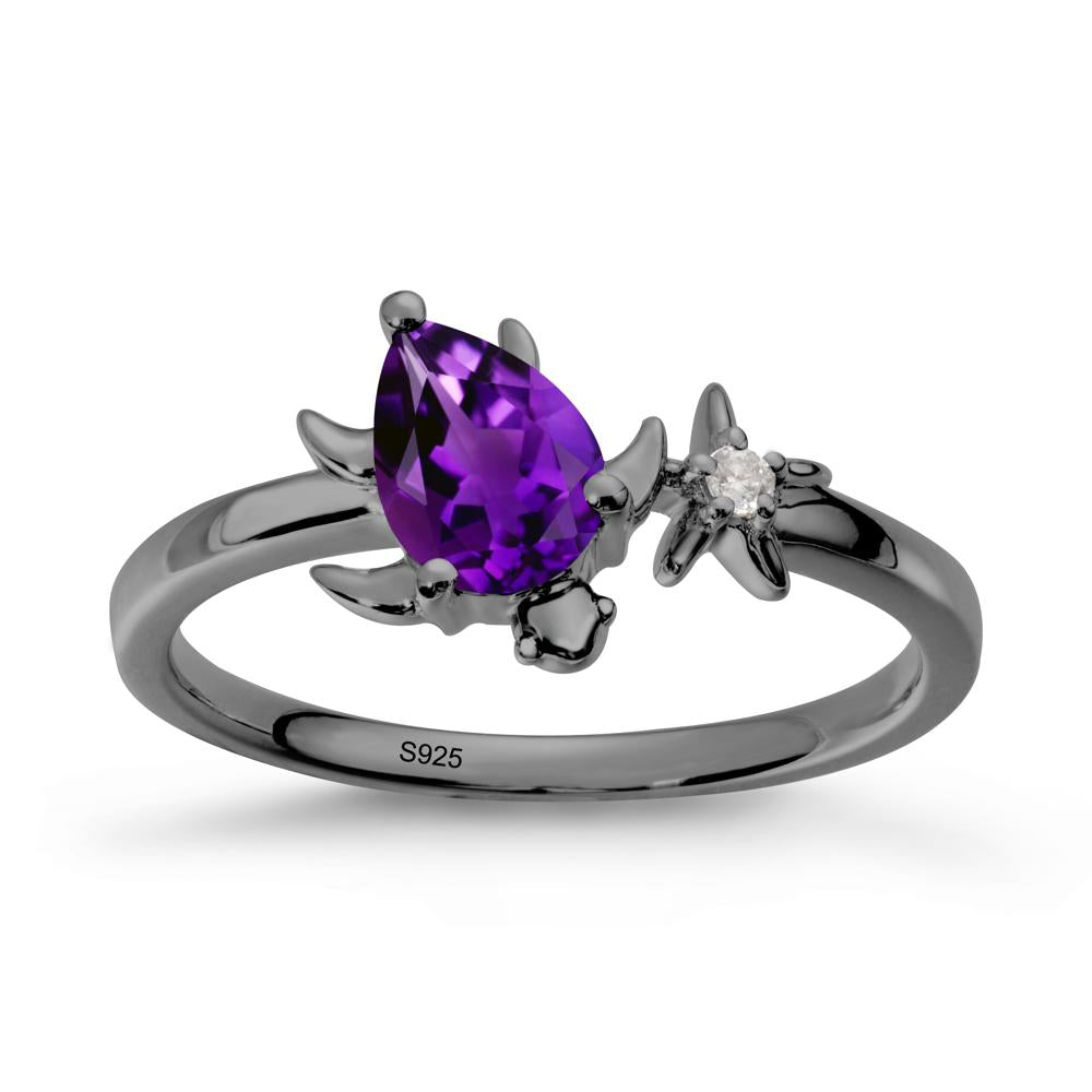 Turtle and Starfish Amethyst Ring - LUO Jewelry #metal_black finish sterling silver