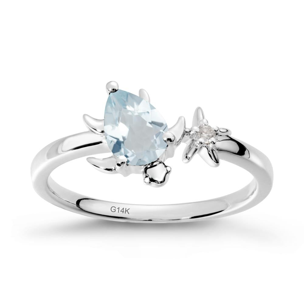 Pear Aquamarine Turtle and Starfish Ring - LUO Jewelry #metal_14k white gold