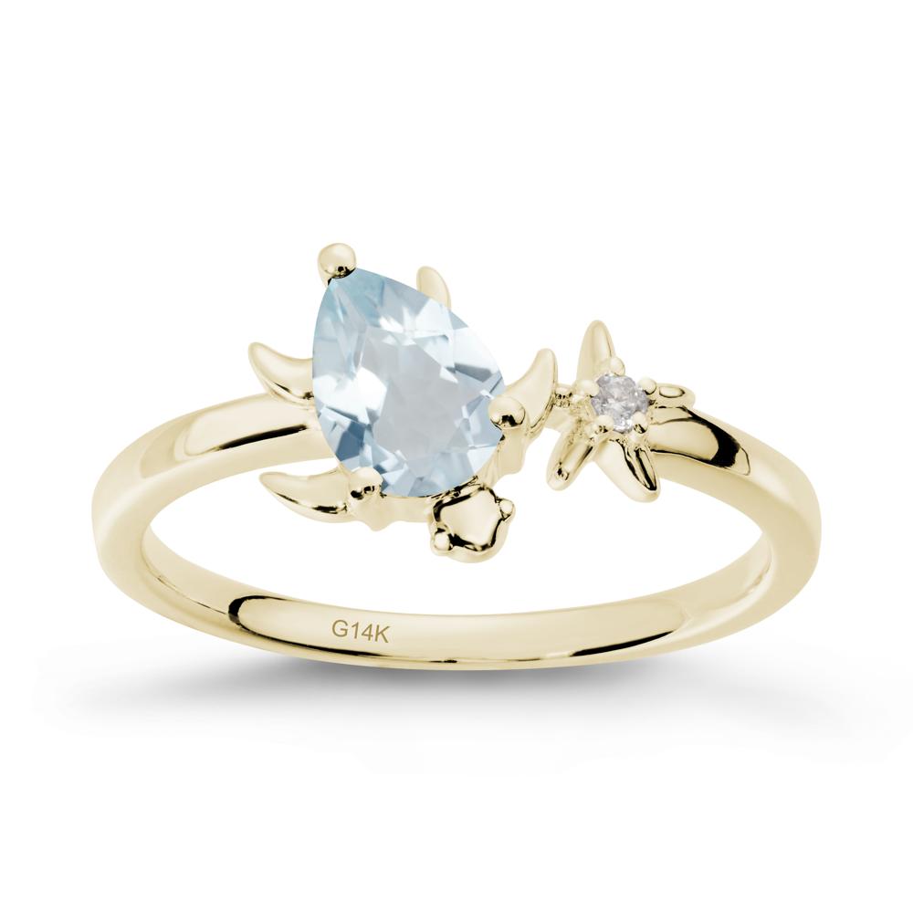Pear Aquamarine Turtle and Starfish Ring - LUO Jewelry #metal_14k yellow gold