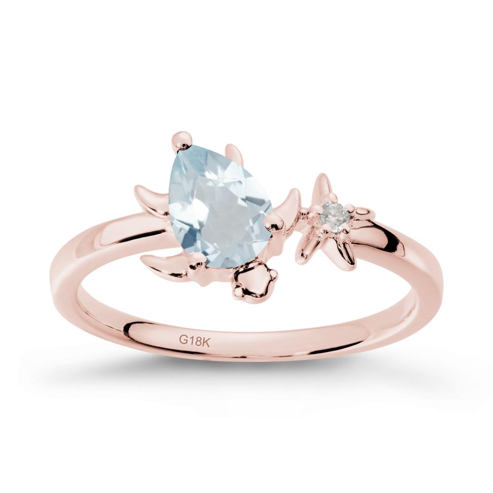 Pear Aquamarine Turtle and Starfish Ring - LUO Jewelry #metal_18k rose gold