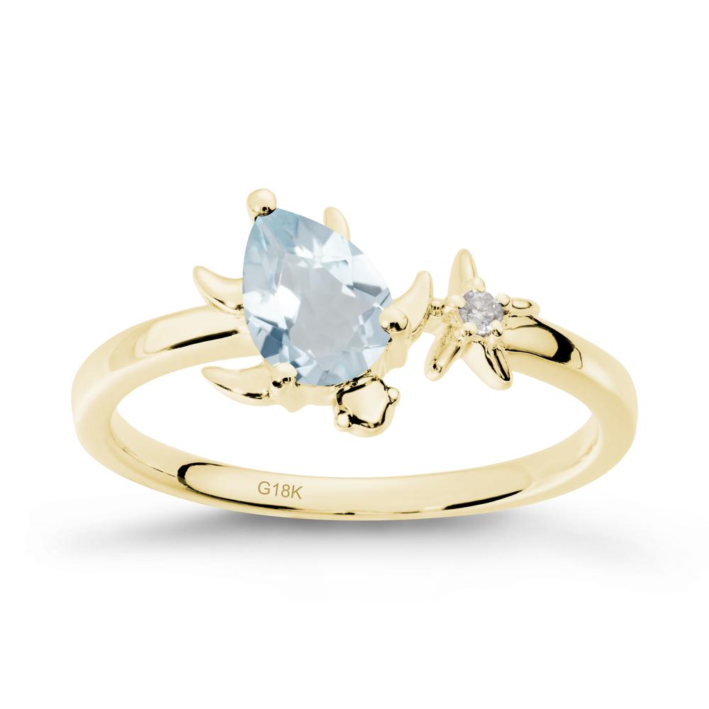 Pear Aquamarine Turtle and Starfish Ring - LUO Jewelry #metal_18k yellow gold