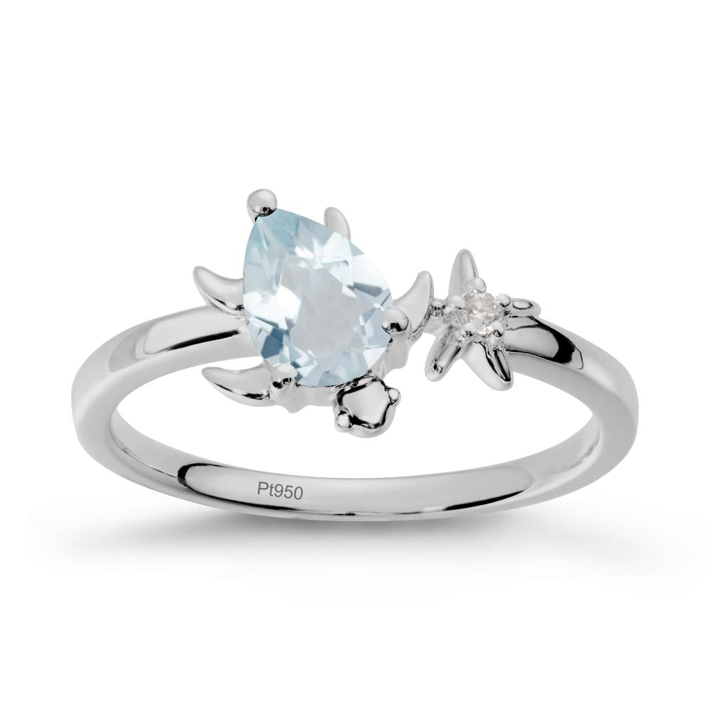 Pear Aquamarine Turtle and Starfish Ring - LUO Jewelry #metal_platinum