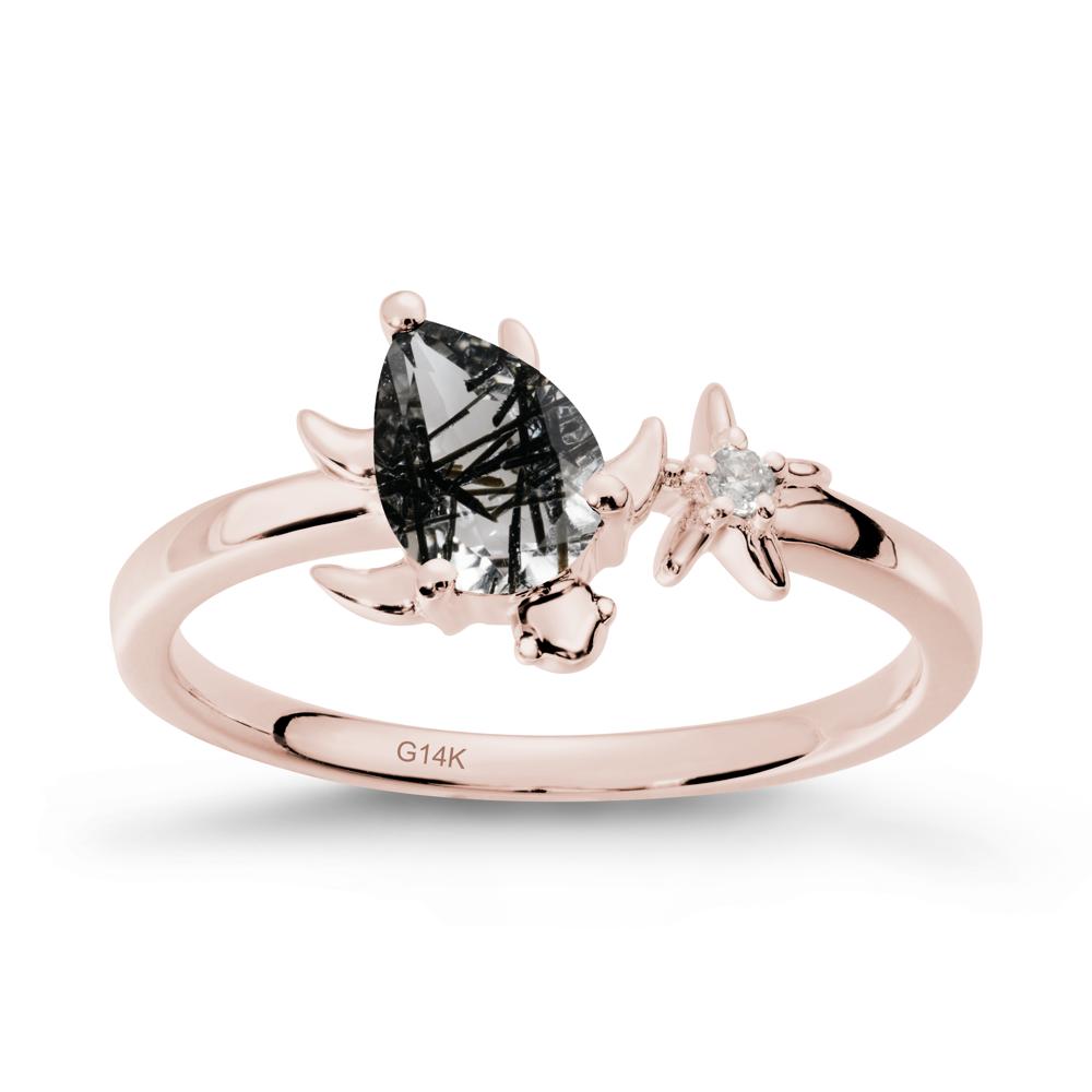 Turtle and Starfish Black Rutilated Quartz Ring - LUO Jewelry #metal_14k rose gold