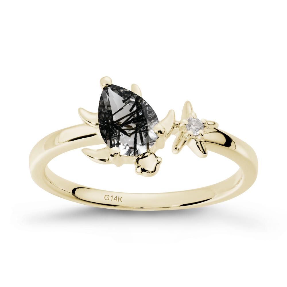 Turtle and Starfish Black Rutilated Quartz Ring - LUO Jewelry #metal_14k yellow gold