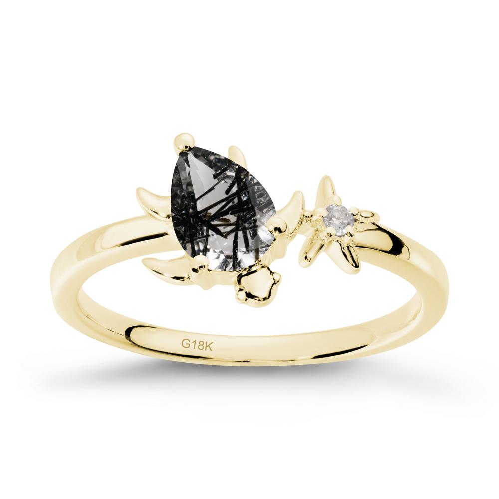 Turtle and Starfish Black Rutilated Quartz Ring - LUO Jewelry #metal_18k yellow gold