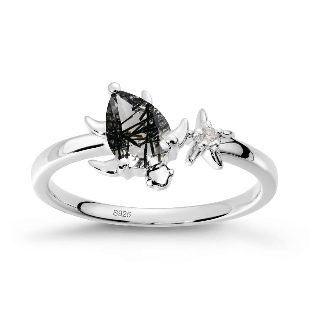 Turtle and Starfish Black Rutilated Quartz Ring - LUO Jewelry #metal_sterling silver