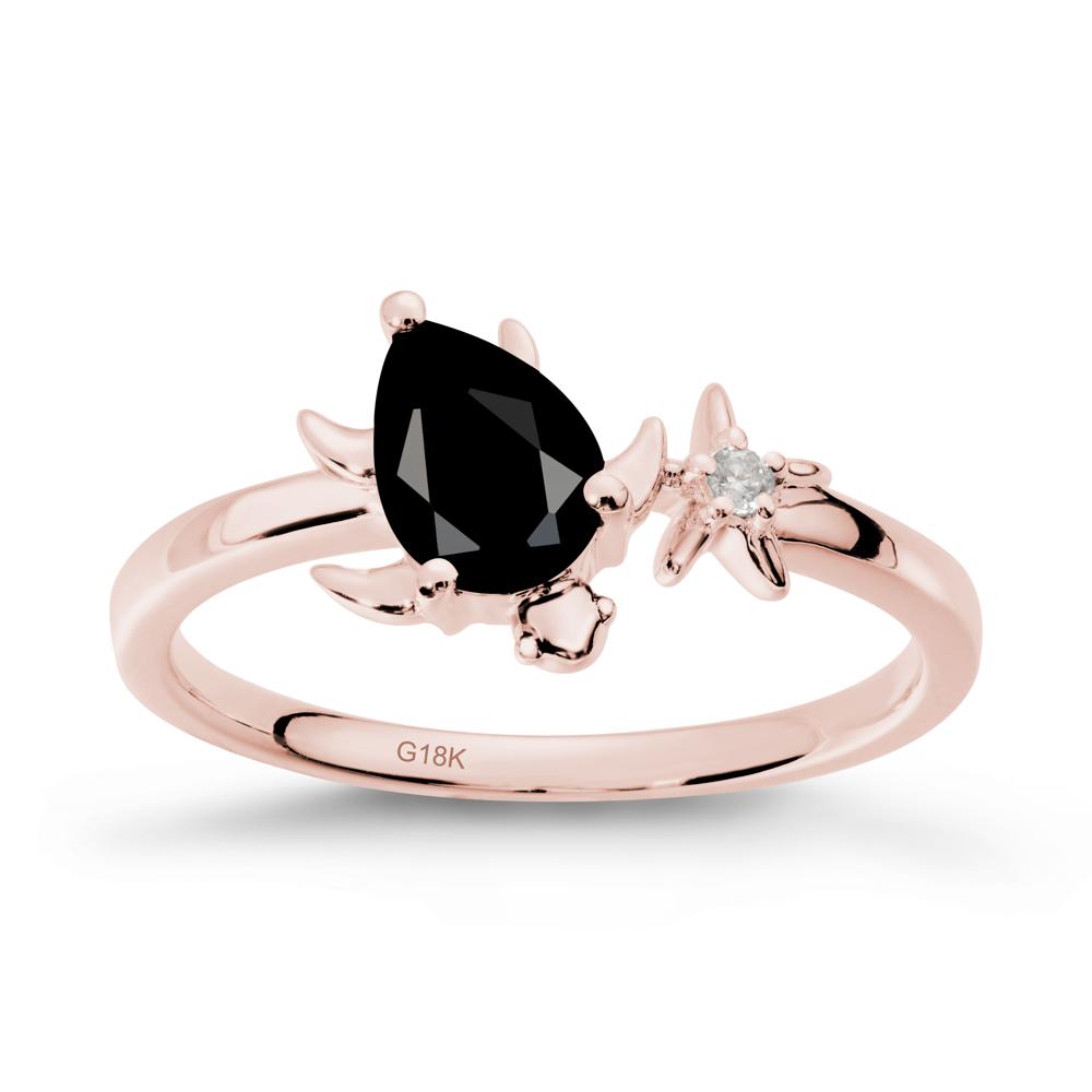Pear Black Spinel Turtle and Starfish Ring - LUO Jewelry #metal_18k rose gold
