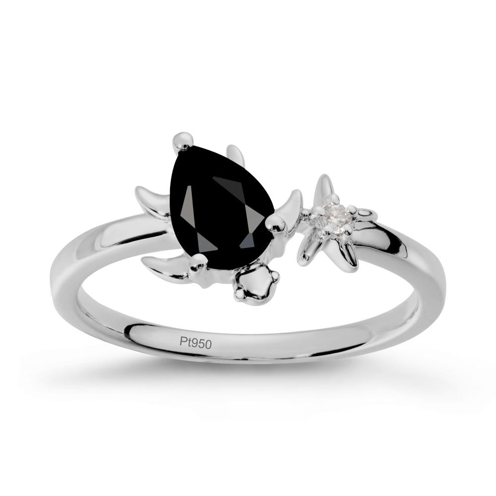 Pear Black Spinel Turtle and Starfish Ring - LUO Jewelry #metal_platinum