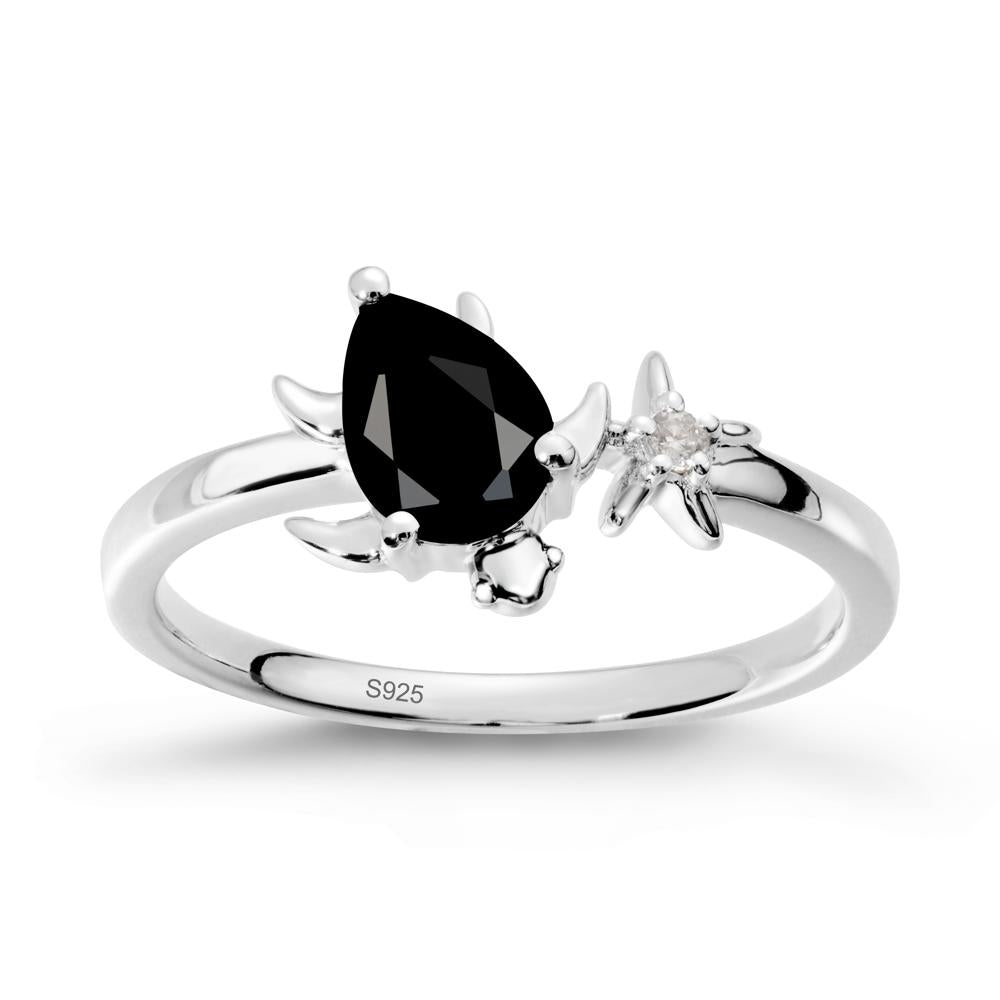 Pear Black Spinel Turtle and Starfish Ring - LUO Jewelry #metal_sterling silver