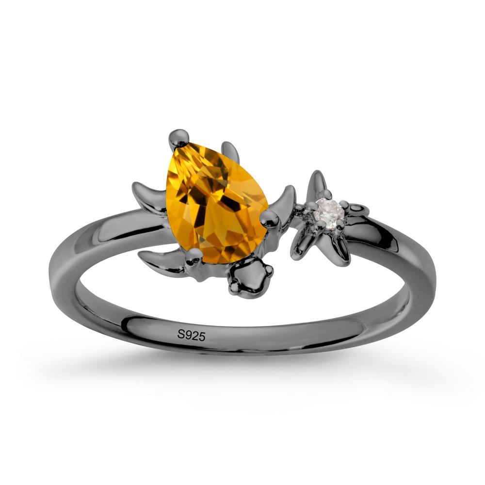 Turtle and Starfish Citrine Ring - LUO Jewelry #metal_black finish sterling silver