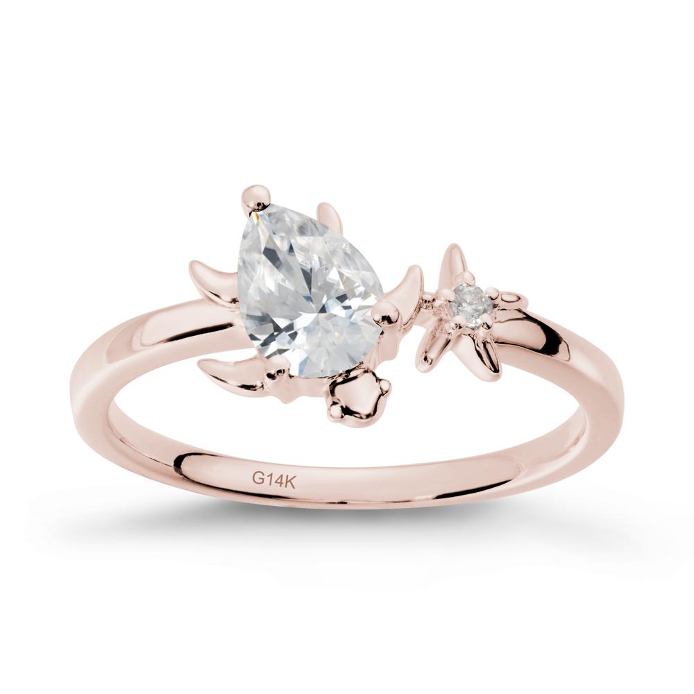 Pear Cubic Zirconia Turtle and Starfish Ring - LUO Jewelry #metal_14k rose gold