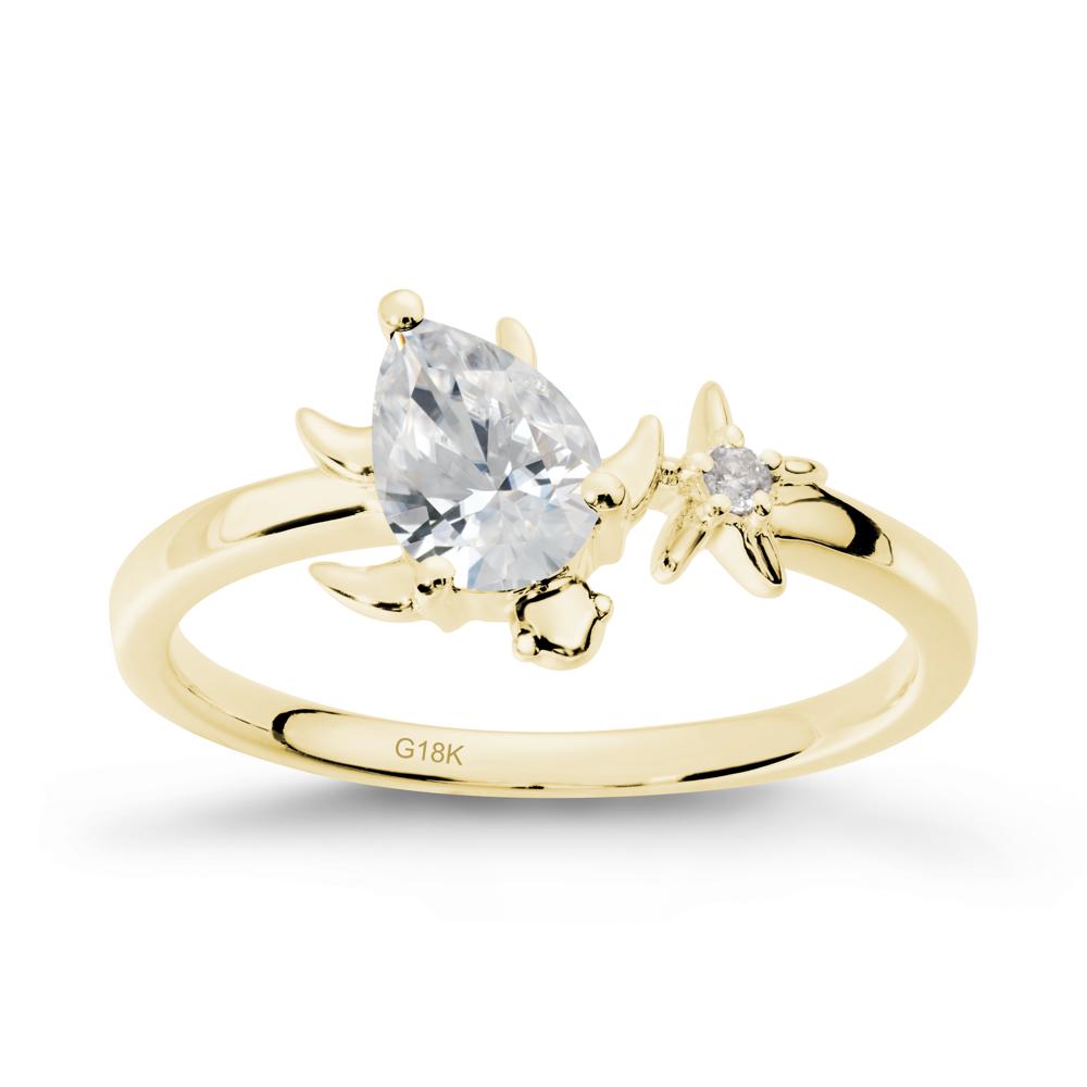 Pear Cubic Zirconia Turtle and Starfish Ring - LUO Jewelry #metal_18k yellow gold
