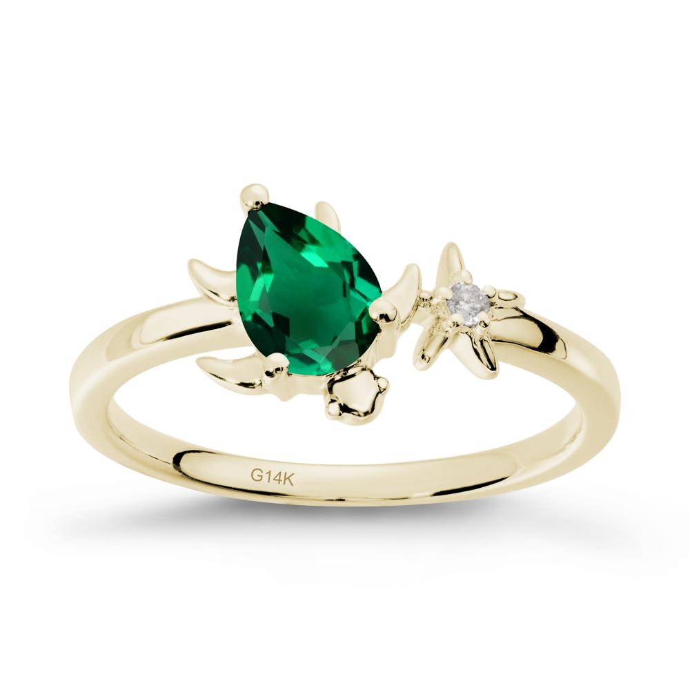 Turtle and Starfish Emerald Ring - LUO Jewelry #metal_14k yellow gold