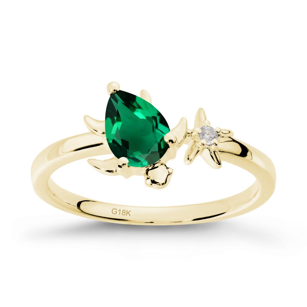 Turtle and Starfish Emerald Ring - LUO Jewelry #metal_18k yellow gold
