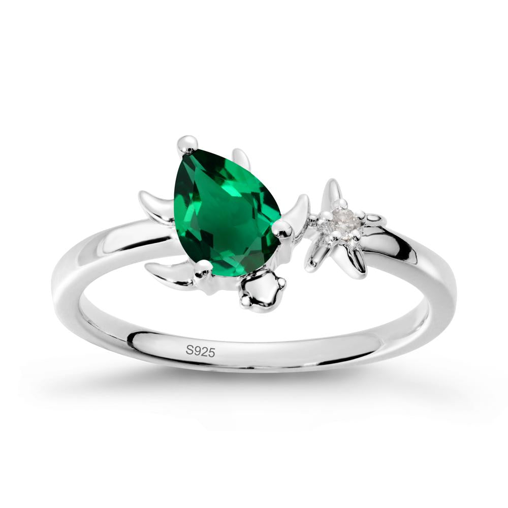 Turtle and Starfish Emerald Ring - LUO Jewelry #metal_sterling silver