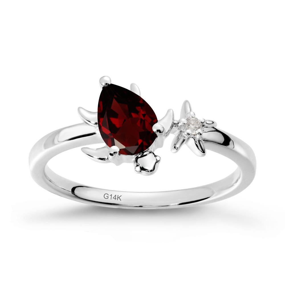 Pear Garnet Turtle and Starfish Ring - LUO Jewelry #metal_14k white gold