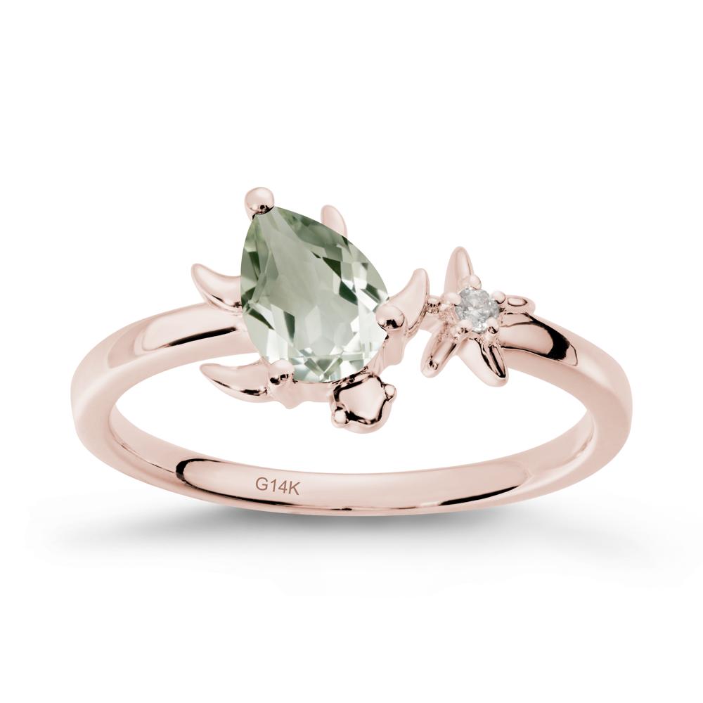 Turtle and Starfish Green Amethyst Ring - LUO Jewelry #metal_14k rose gold
