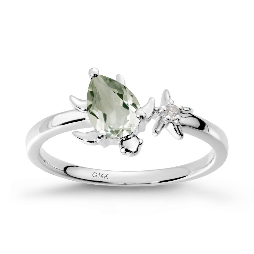 Turtle and Starfish Green Amethyst Ring - LUO Jewelry #metal_14k white gold