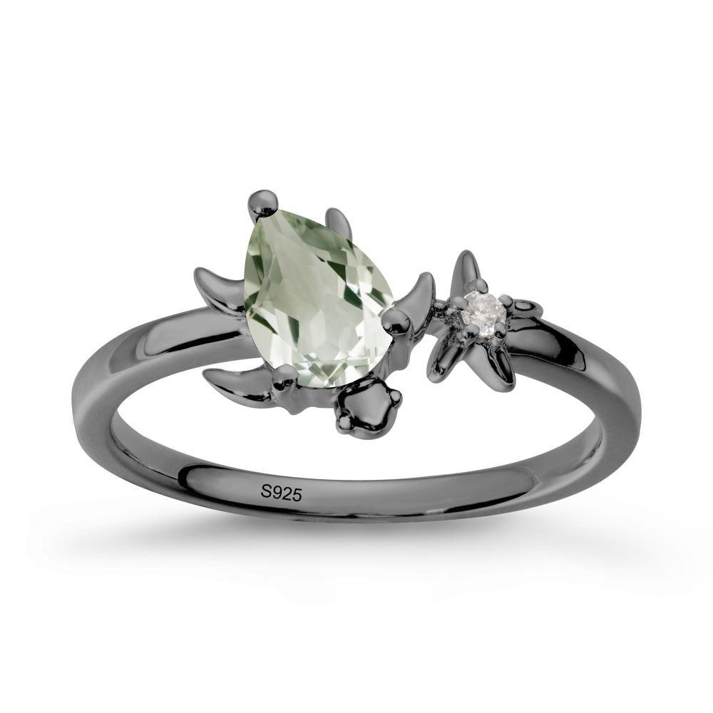 Turtle and Starfish Green Amethyst Ring - LUO Jewelry #metal_black finish sterling silver
