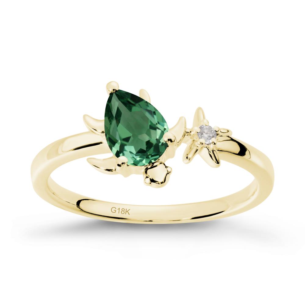Pear Green Sapphire Turtle and Starfish Ring - LUO Jewelry #metal_18k yellow gold