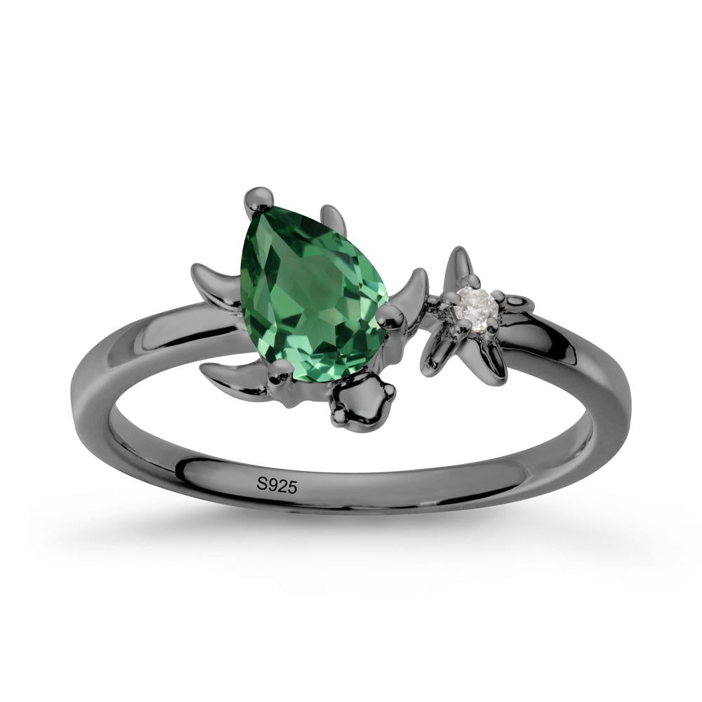 Pear Green Sapphire Turtle and Starfish Ring - LUO Jewelry #metal_black finish sterling silver