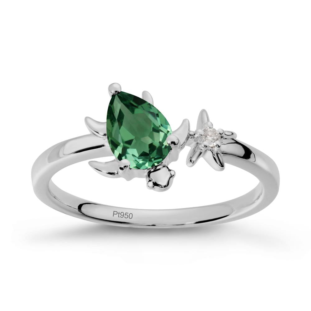 Pear Green Sapphire Turtle and Starfish Ring - LUO Jewelry #metal_platinum
