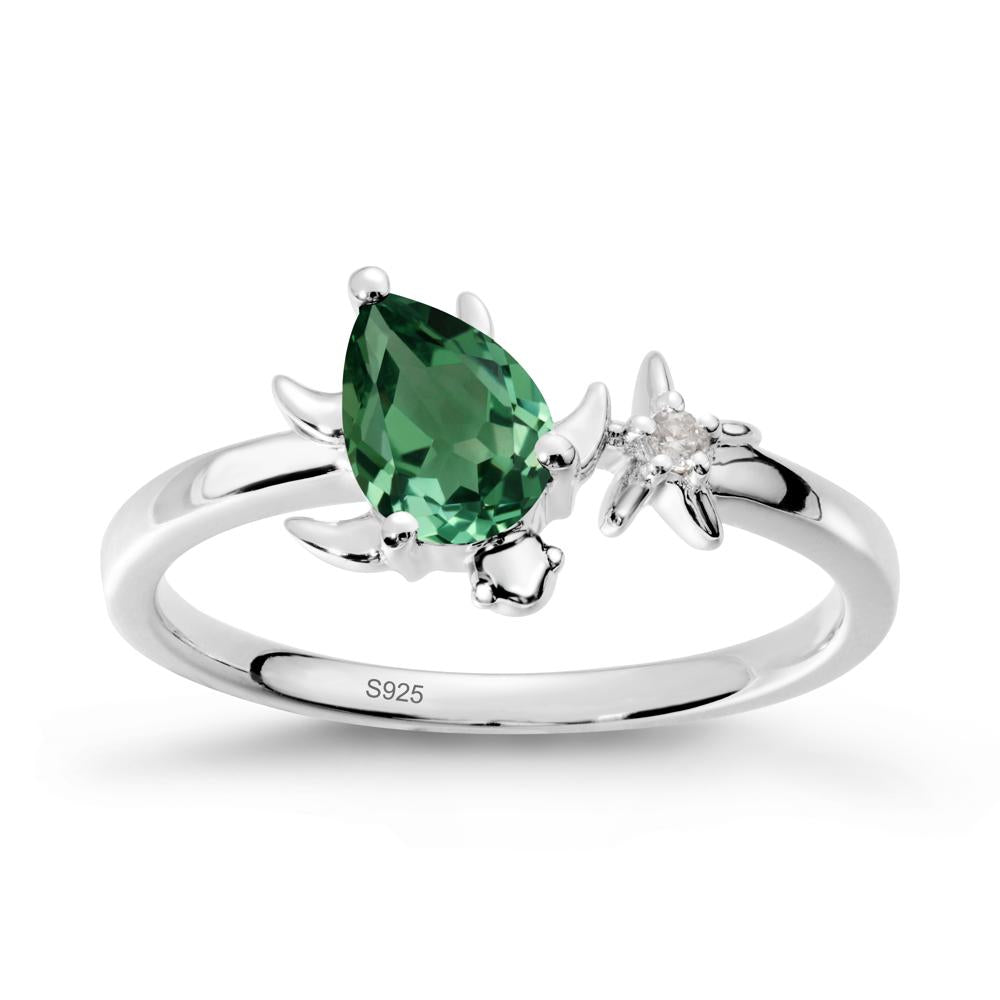 Pear Green Sapphire Turtle and Starfish Ring - LUO Jewelry #metal_sterling silver