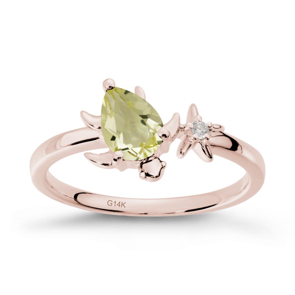 Turtle and Starfish Lemon Quartz Ring - LUO Jewelry #metal_14k rose gold