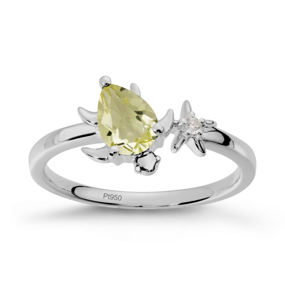 Turtle and Starfish Lemon Quartz Ring - LUO Jewelry #metal_platinum