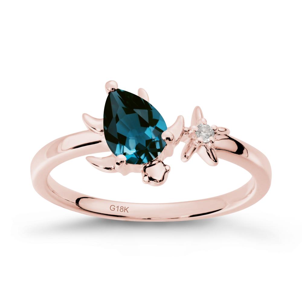 Pear London Blue Topaz Turtle and Starfish Ring - LUO Jewelry #metal_18k rose gold
