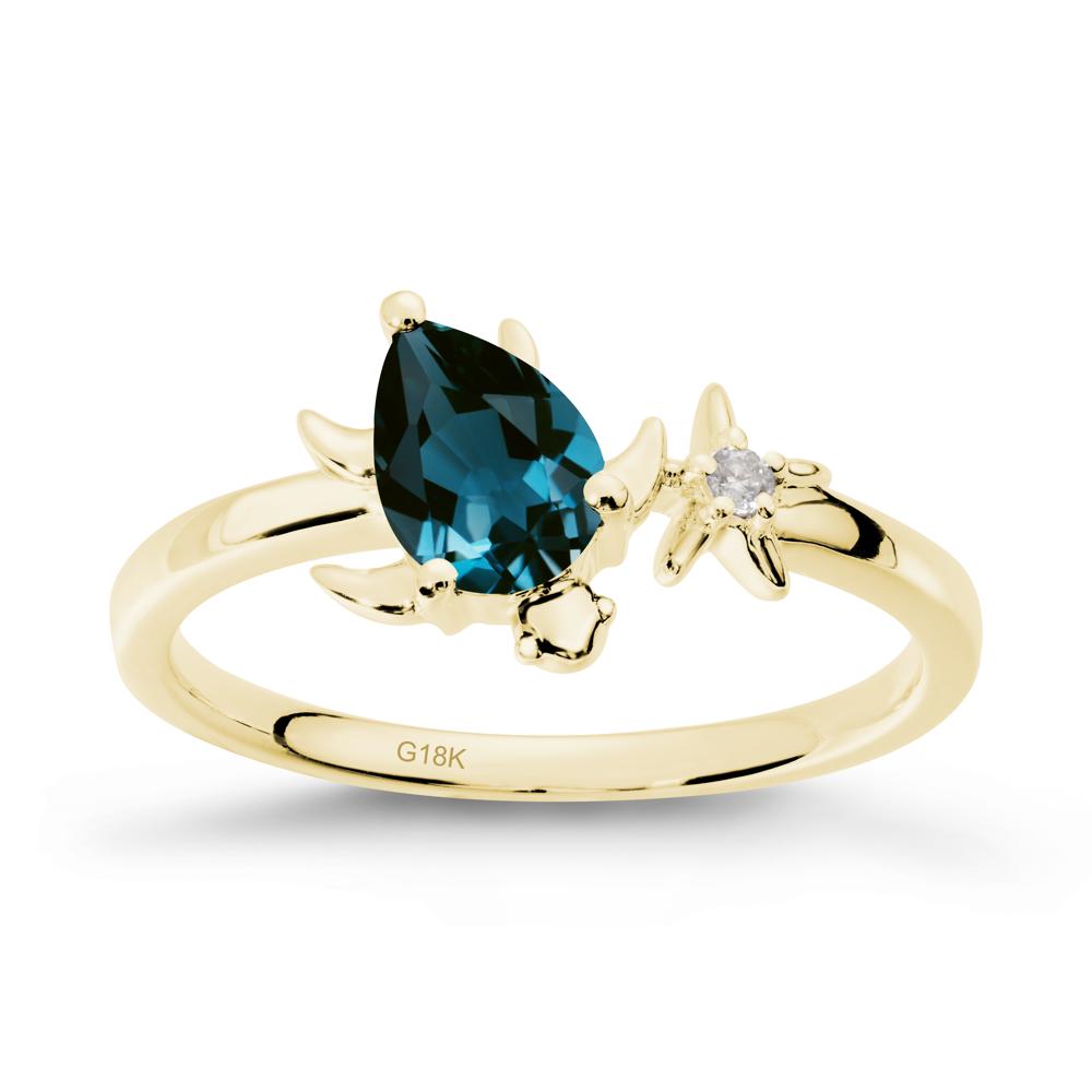 Pear London Blue Topaz Turtle and Starfish Ring - LUO Jewelry #metal_18k yellow gold