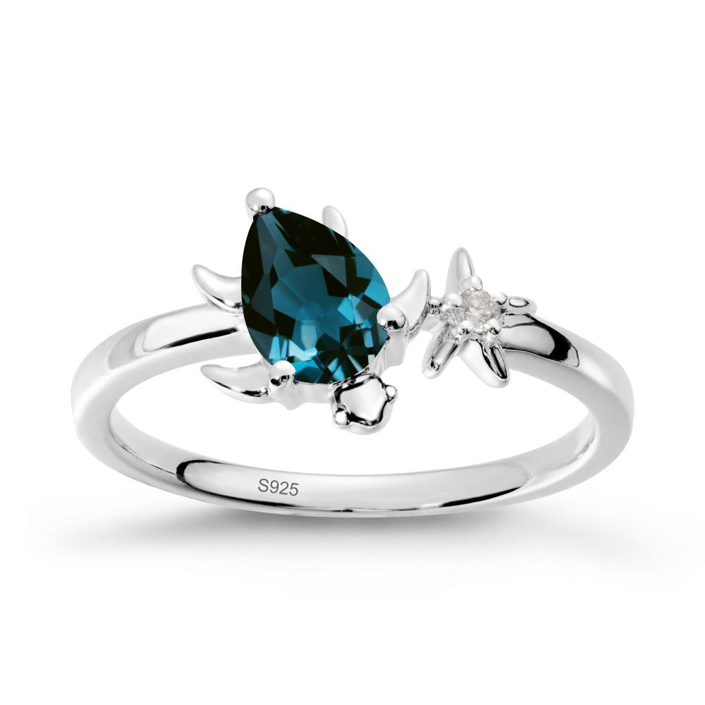 Pear London Blue Topaz Turtle and Starfish Ring - LUO Jewelry #metal_sterling silver